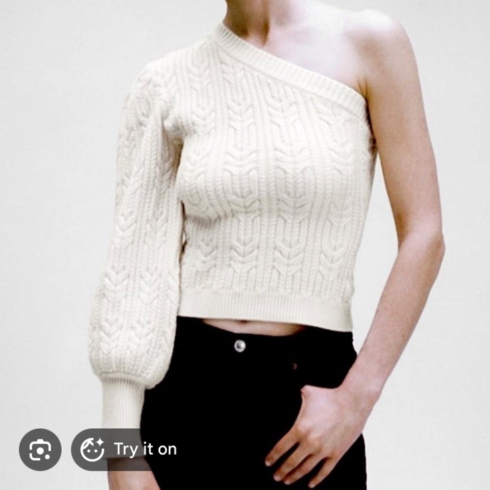 Zara one shoulder sweater top cable knit SZ S cream white